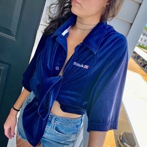 Reebok vintage retro soft velvet blue shirt top